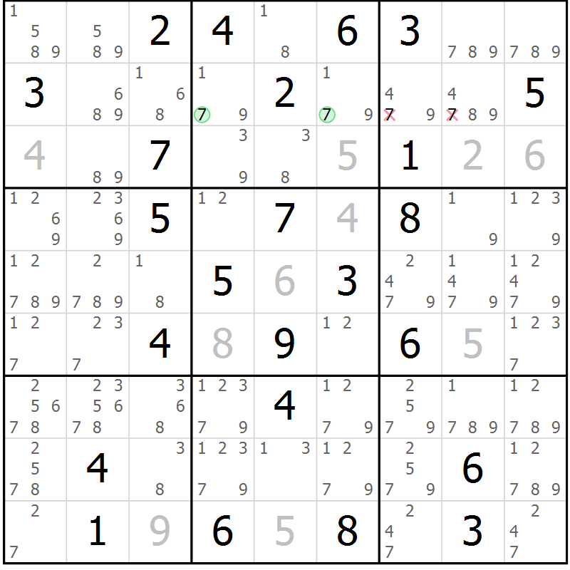 Position des candidats pour la solution de la Gr 38 page 41 du magazine de sudoku Maestro n° 085