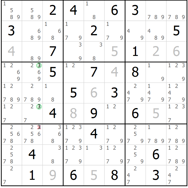 Position des candidats pour la solution de la Gr 38 page 41 du magazine de sudoku Maestro n° 085