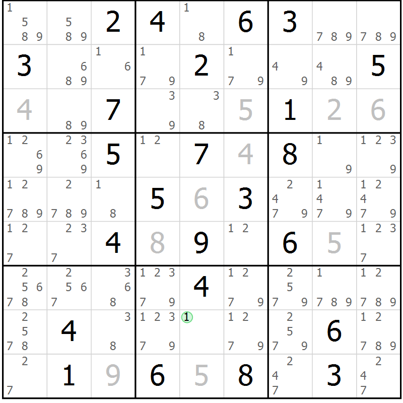 Position des candidats pour la solution de la Gr 38 page 41 du magazine de sudoku Maestro n° 085