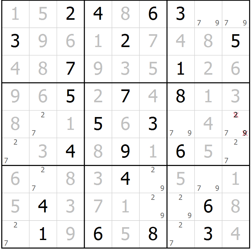 Position des candidats pour la solution de la Gr 38 page 41 du magazine de sudoku Maestro n° 085