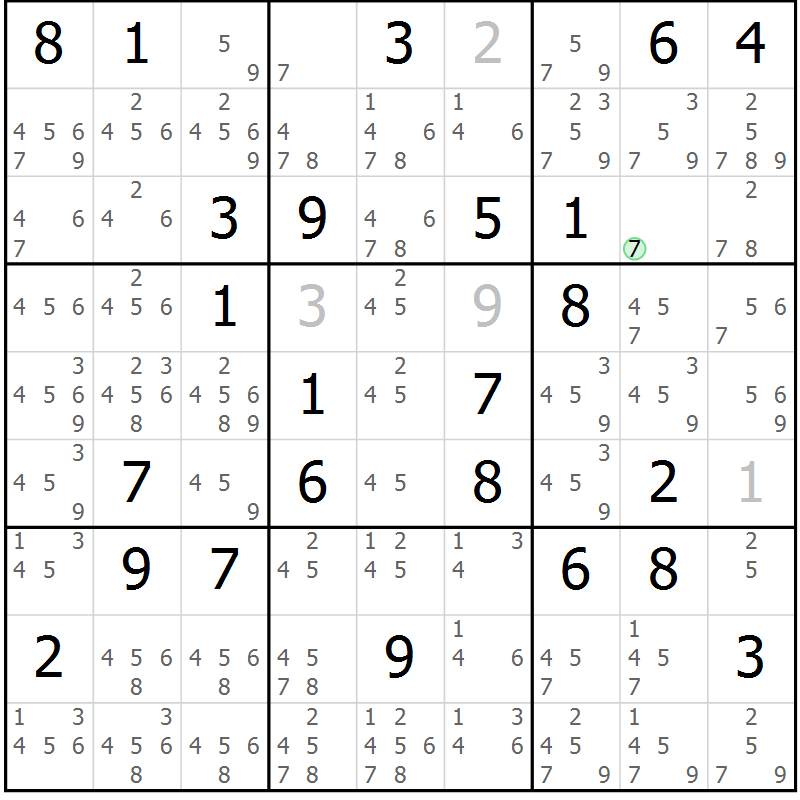 Position des candidats pour la solution de la Gr 39 page 42 du magazine de sudoku Maestro n° 085