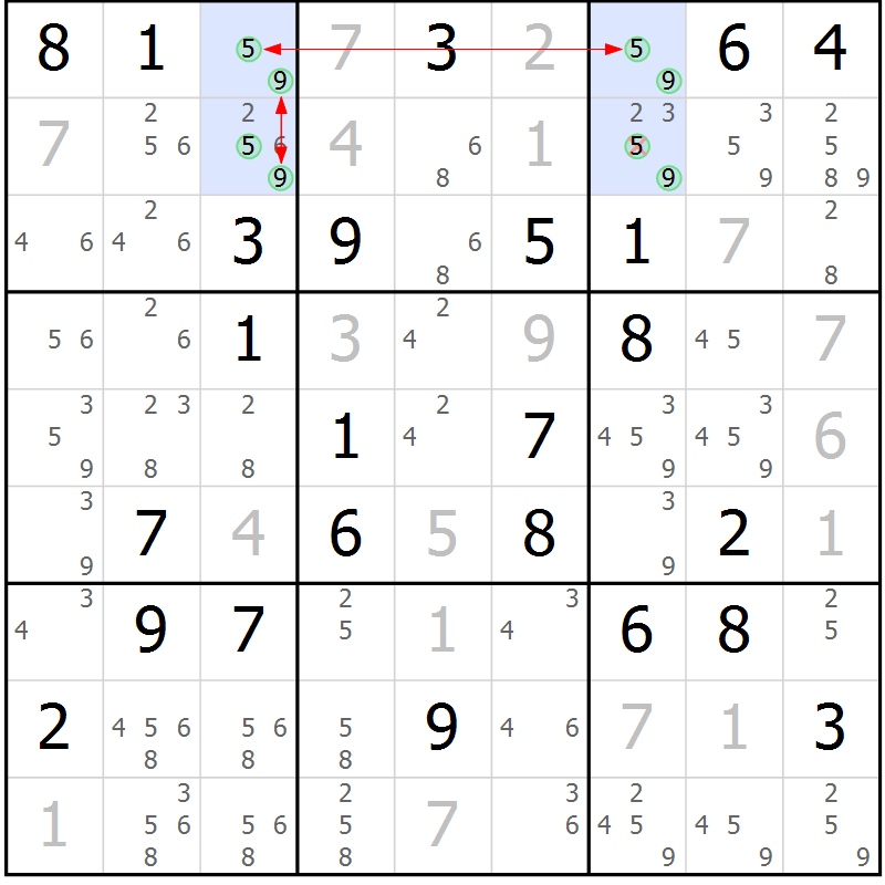 Position des candidats pour la solution de la Gr 39 page 42 du magazine de sudoku Maestro n° 085