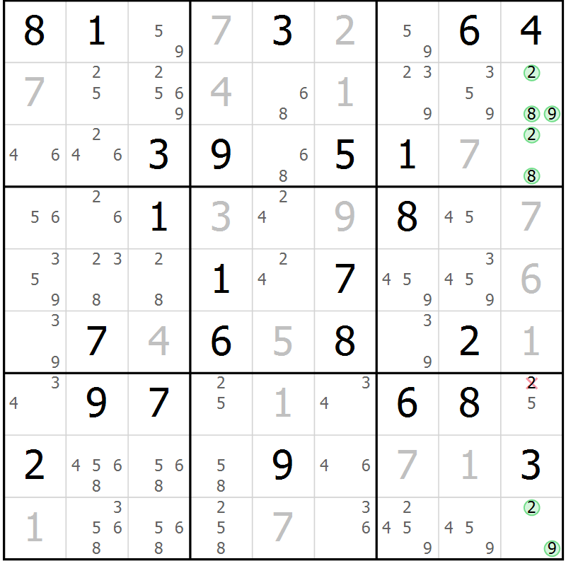 Position des candidats pour la solution de la Gr 39 page 42 du magazine de sudoku Maestro n° 085