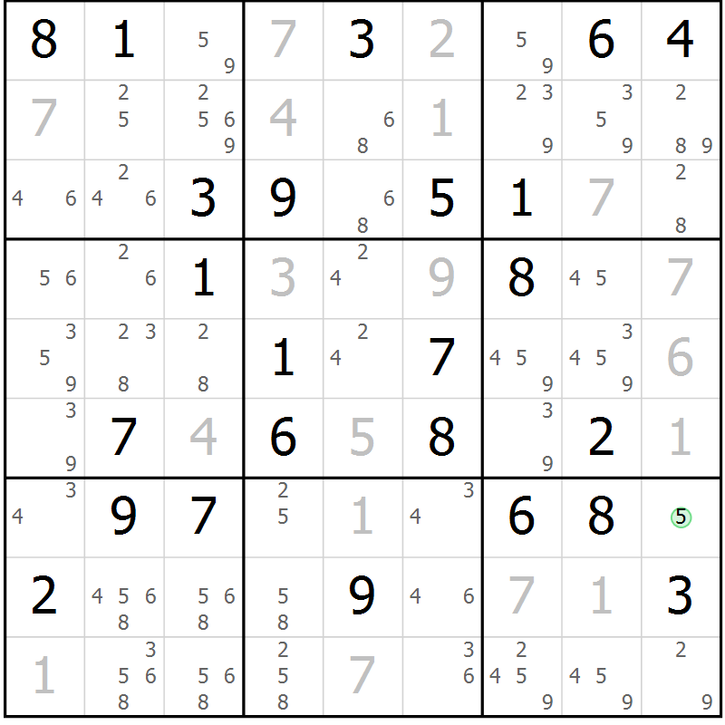 Position des candidats pour la solution de la Gr 39 page 42 du magazine de sudoku Maestro n° 085