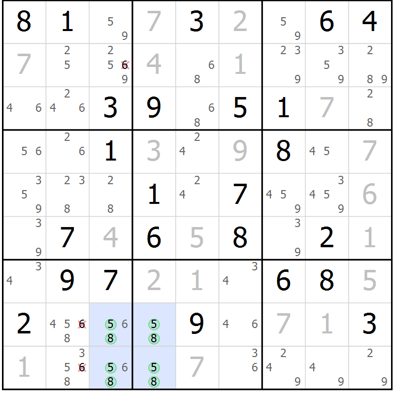 Position des candidats pour la solution de la Gr 39 page 42 du magazine de sudoku Maestro n° 085