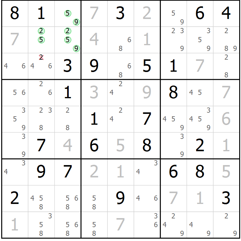 Position des candidats pour la solution de la Gr 39 page 42 du magazine de sudoku Maestro n° 085