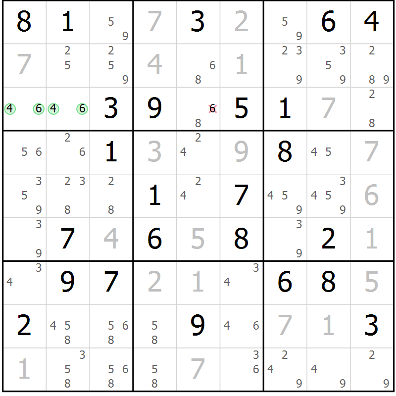 Position des candidats pour la solution de la Gr 39 page 42 du magazine de sudoku Maestro n° 085