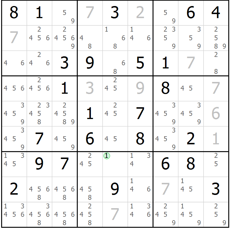 Position des candidats pour la solution de la Gr 39 page 42 du magazine de sudoku Maestro n° 085