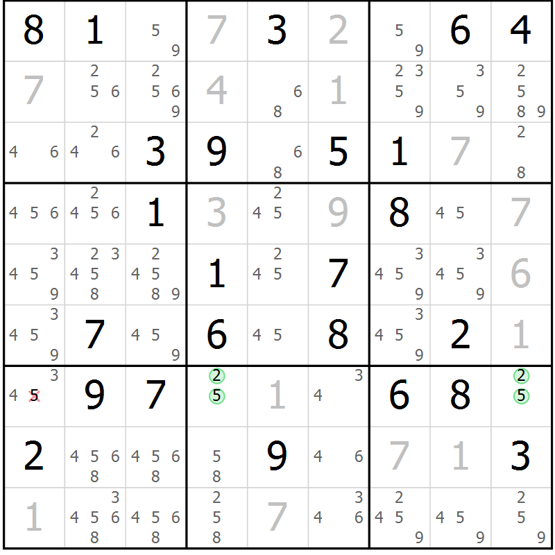 Position des candidats pour la solution de la Gr 39 page 42 du magazine de sudoku Maestro n° 085