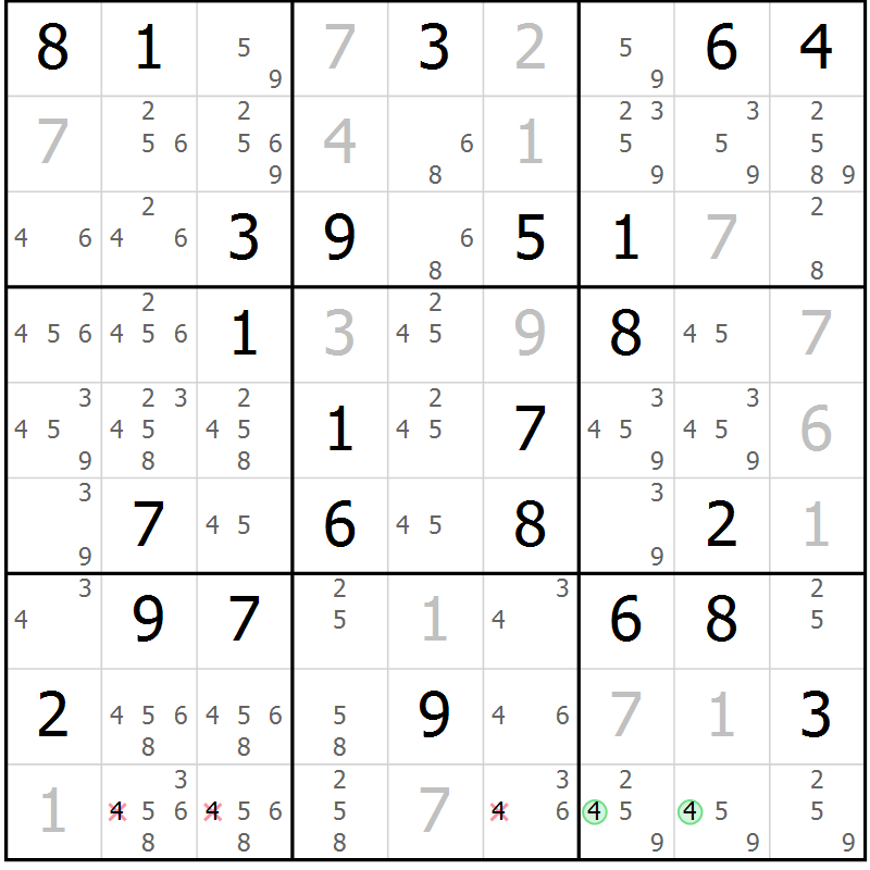 Position des candidats pour la solution de la Gr 39 page 42 du magazine de sudoku Maestro n° 085