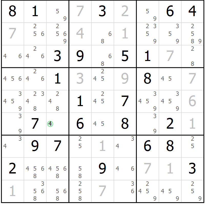 Position des candidats pour la solution de la Gr 39 page 42 du magazine de sudoku Maestro n° 085