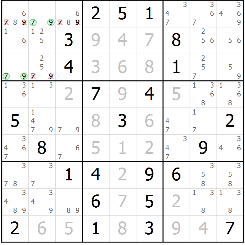 Position des candidats pour la solution de la Gr 4 page 7 du magazine de sudoku Maestro n° 085