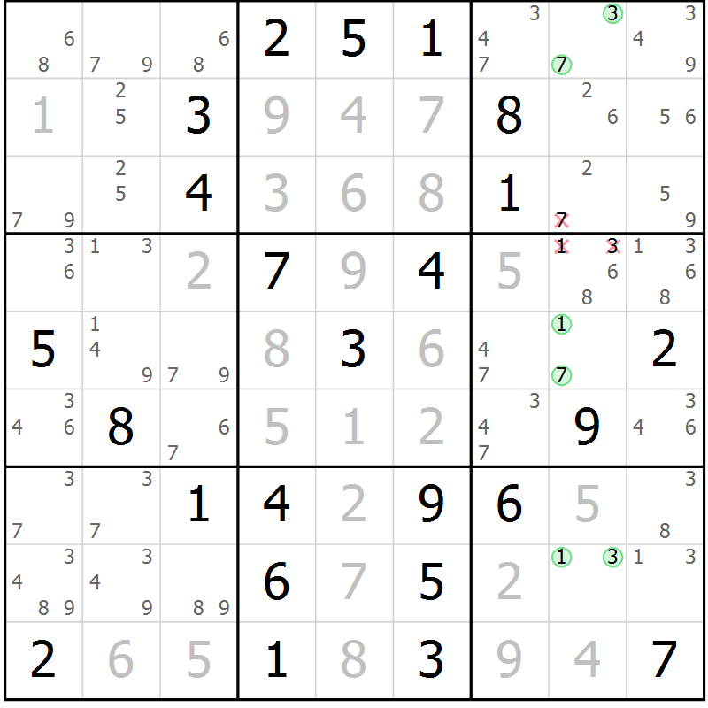 Position des candidats pour la solution de la Gr 4 page 7 du magazine de sudoku Maestro n° 085