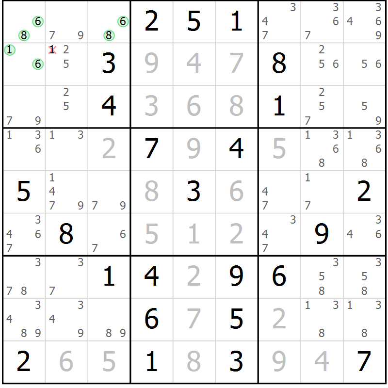 Position des candidats pour la solution de la Gr 4 page 7 du magazine de sudoku Maestro n° 085