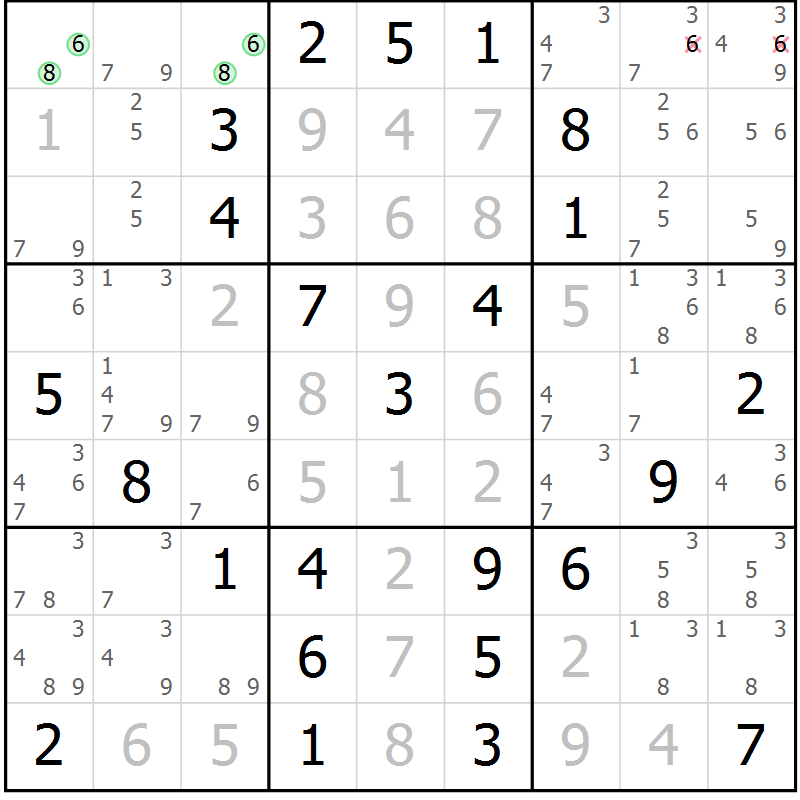 Position des candidats pour la solution de la Gr 4 page 7 du magazine de sudoku Maestro n° 085