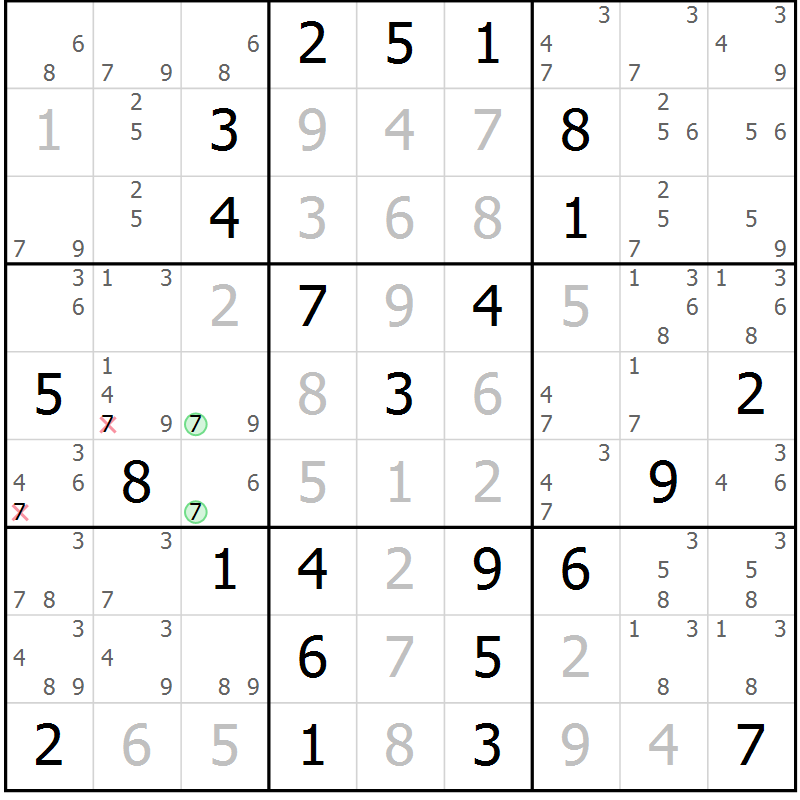 Position des candidats pour la solution de la Gr 4 page 7 du magazine de sudoku Maestro n° 085