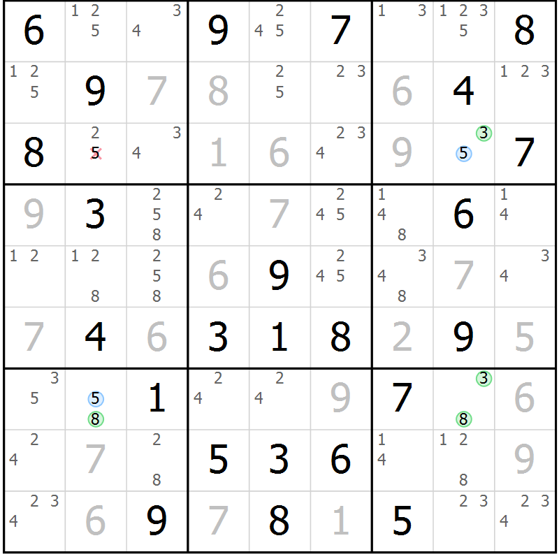 Position des candidats pour la solution de la Gr 40 page 43 du magazine de sudoku Maestro n° 085