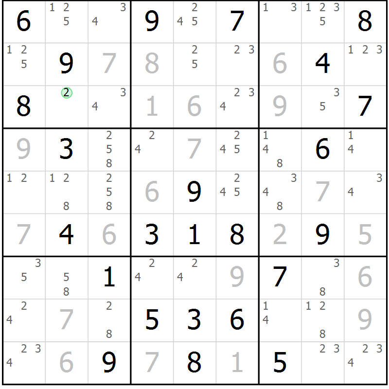 Position des candidats pour la solution de la Gr 40 page 43 du magazine de sudoku Maestro n° 085