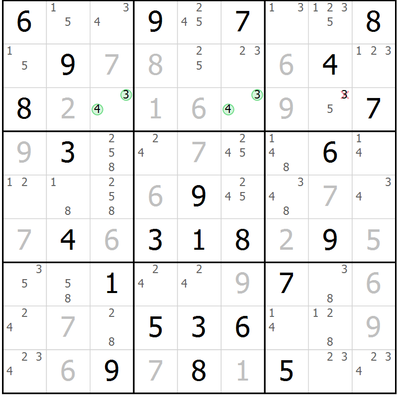 Position des candidats pour la solution de la Gr 40 page 43 du magazine de sudoku Maestro n° 085