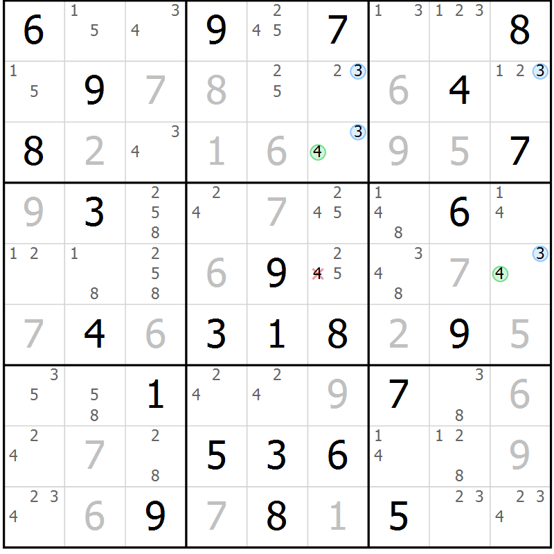 Position des candidats pour la solution de la Gr 40 page 43 du magazine de sudoku Maestro n° 085