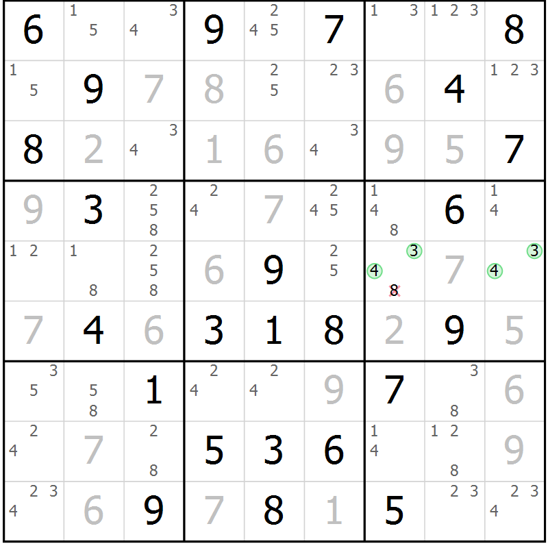 Position des candidats pour la solution de la Gr 40 page 43 du magazine de sudoku Maestro n° 085