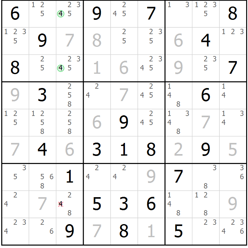 Position des candidats pour la solution de la Gr 40 page 43 du magazine de sudoku Maestro n° 085