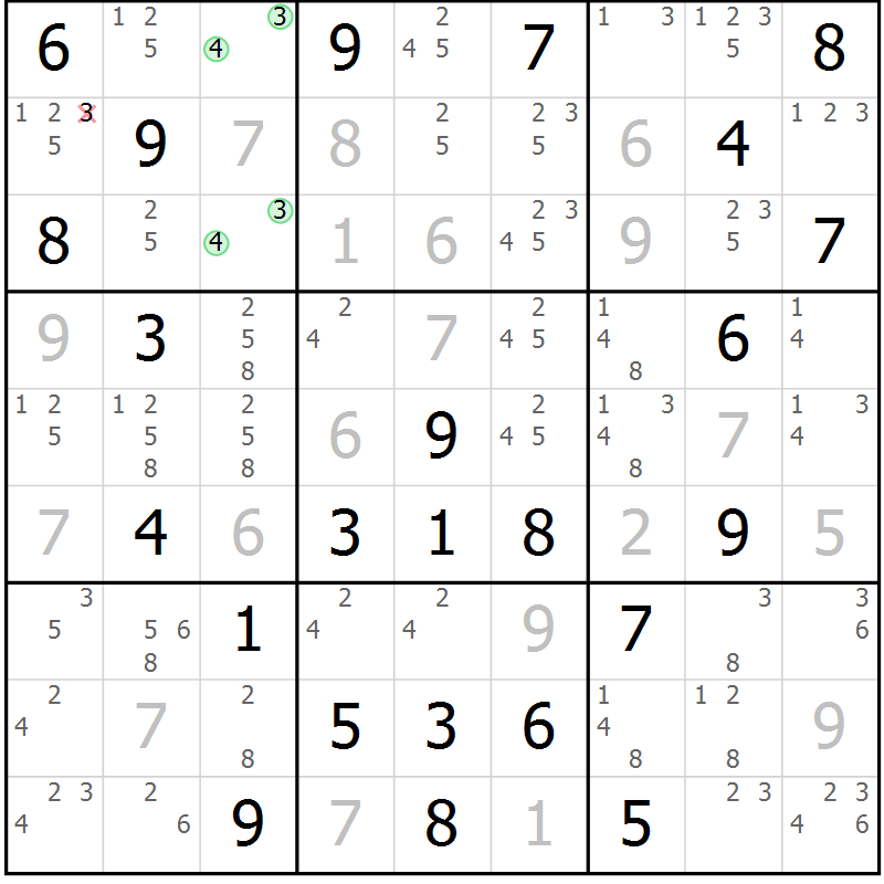 Position des candidats pour la solution de la Gr 40 page 43 du magazine de sudoku Maestro n° 085
