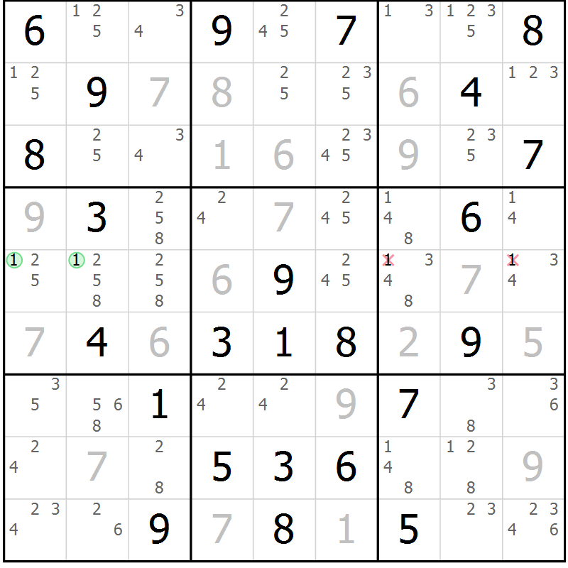 Position des candidats pour la solution de la Gr 40 page 43 du magazine de sudoku Maestro n° 085