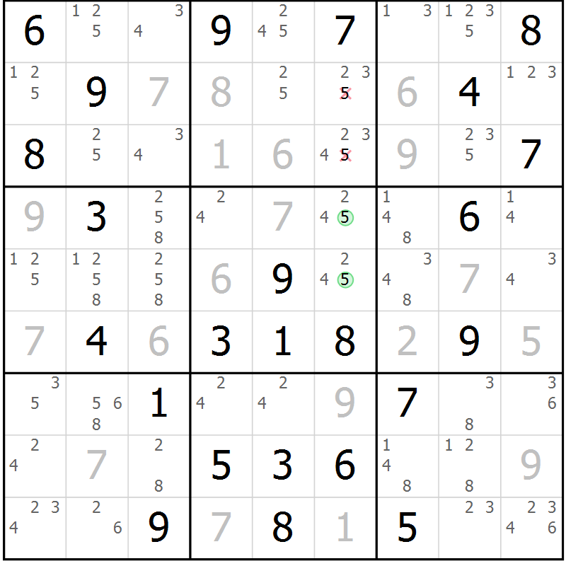 Position des candidats pour la solution de la Gr 40 page 43 du magazine de sudoku Maestro n° 085