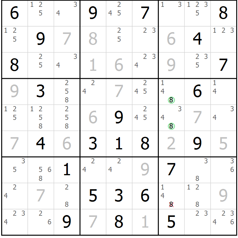 Position des candidats pour la solution de la Gr 40 page 43 du magazine de sudoku Maestro n° 085
