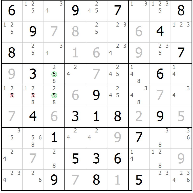 Position des candidats pour la solution de la Gr 40 page 43 du magazine de sudoku Maestro n° 085