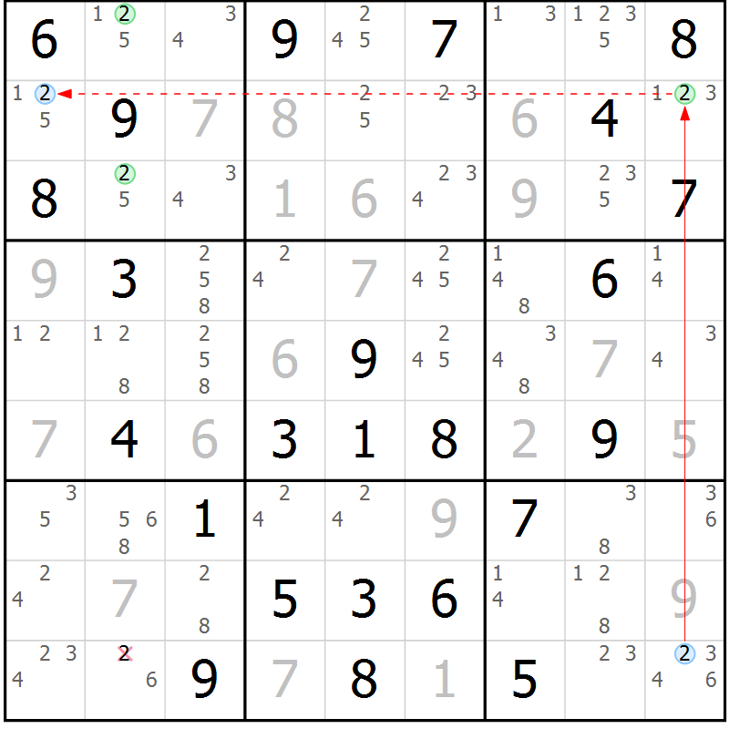 Position des candidats pour la solution de la Gr 40 page 43 du magazine de sudoku Maestro n° 085