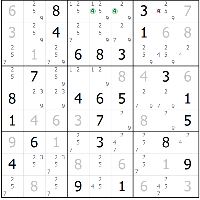 Position des candidats pour la solution de la Gr 41 page 44 du magazine de sudoku Maestro n° 085