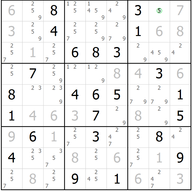 Position des candidats pour la solution de la Gr 41 page 44 du magazine de sudoku Maestro n° 085