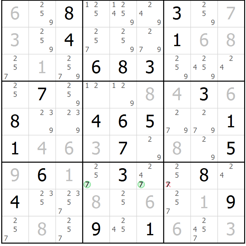 Position des candidats pour la solution de la Gr 41 page 44 du magazine de sudoku Maestro n° 085