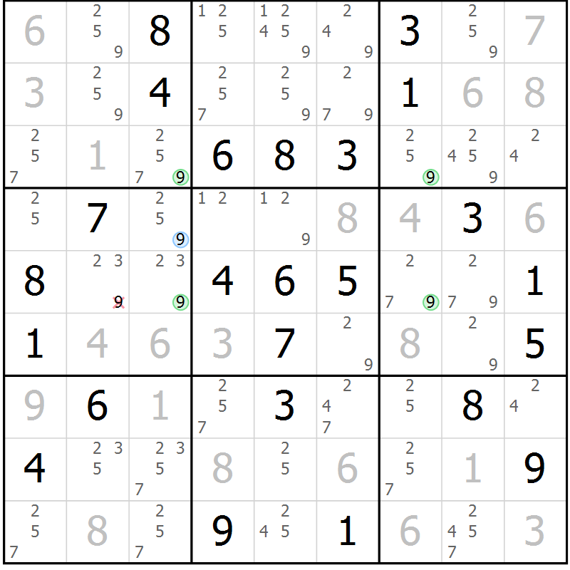 Position des candidats pour la solution de la Gr 41 page 44 du magazine de sudoku Maestro n° 085