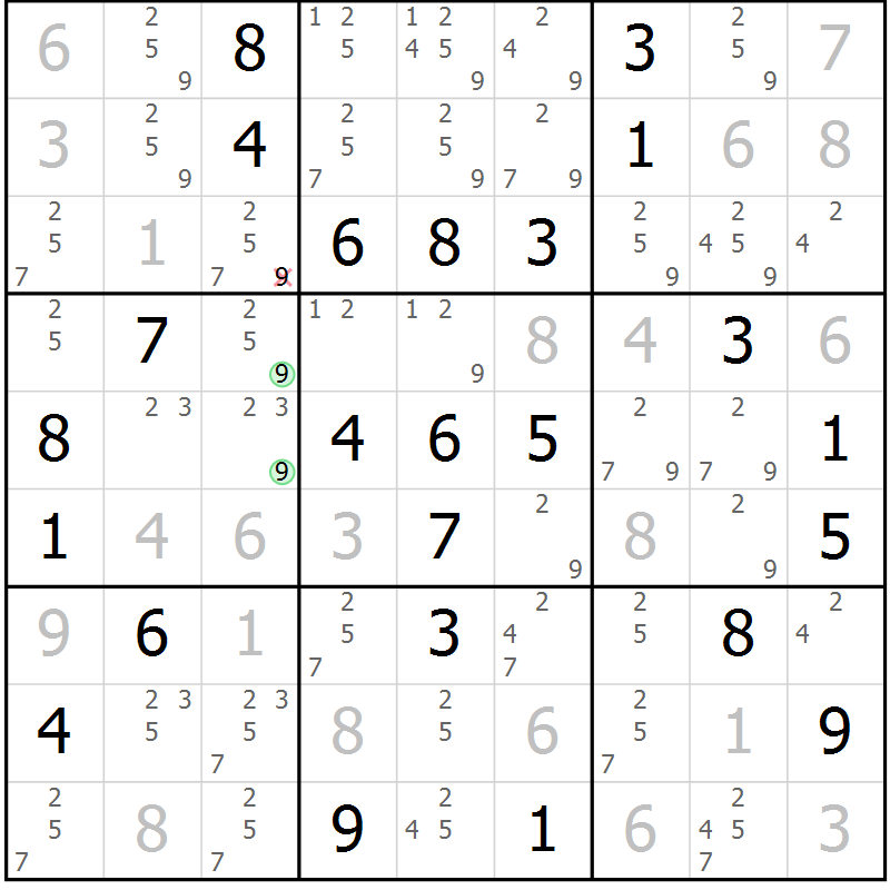 Position des candidats pour la solution de la Gr 41 page 44 du magazine de sudoku Maestro n° 085