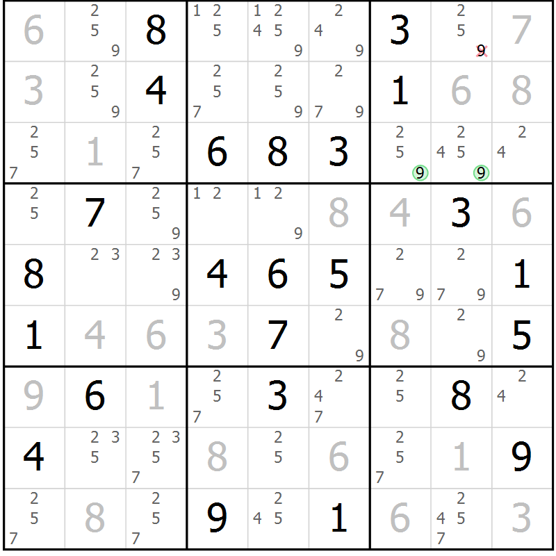 Position des candidats pour la solution de la Gr 41 page 44 du magazine de sudoku Maestro n° 085