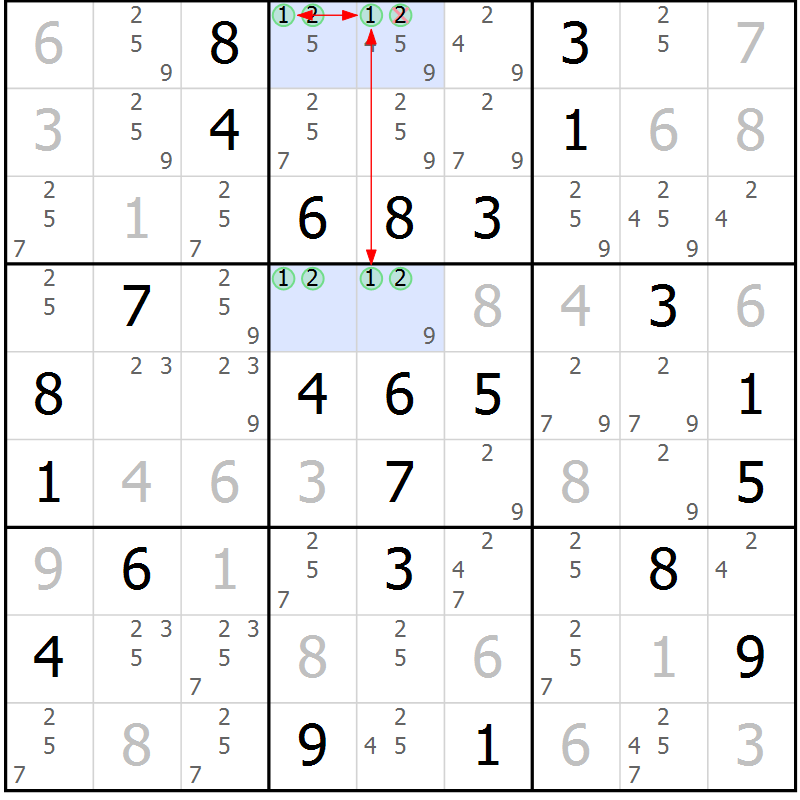 Position des candidats pour la solution de la Gr 41 page 44 du magazine de sudoku Maestro n° 085