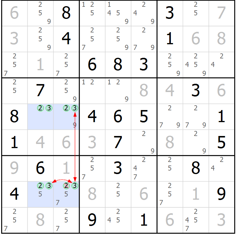 Position des candidats pour la solution de la Gr 41 page 44 du magazine de sudoku Maestro n° 085