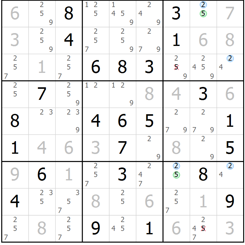 Position des candidats pour la solution de la Gr 41 page 44 du magazine de sudoku Maestro n° 085