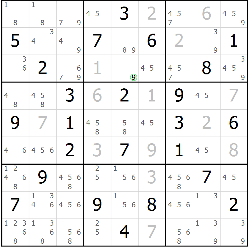 Position des candidats pour la solution de la Gr 42 page 45 du magazine de sudoku Maestro n° 085