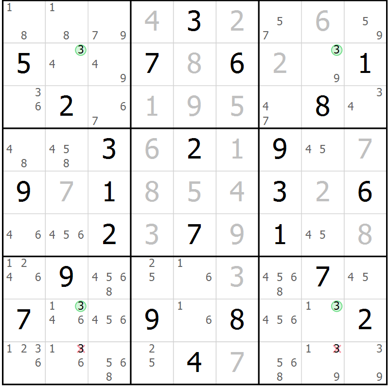 Position des candidats pour la solution de la Gr 42 page 45 du magazine de sudoku Maestro n° 085