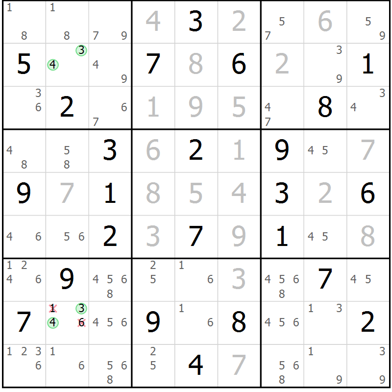 Position des candidats pour la solution de la Gr 42 page 45 du magazine de sudoku Maestro n° 085