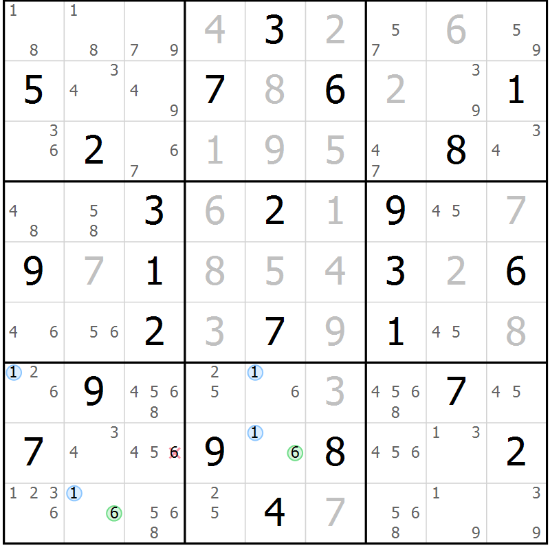 Position des candidats pour la solution de la Gr 42 page 45 du magazine de sudoku Maestro n° 085