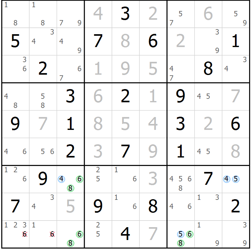 Position des candidats pour la solution de la Gr 42 page 45 du magazine de sudoku Maestro n° 085