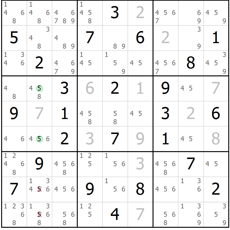 Position des candidats pour la solution de la Gr 42 page 45 du magazine de sudoku Maestro n° 085