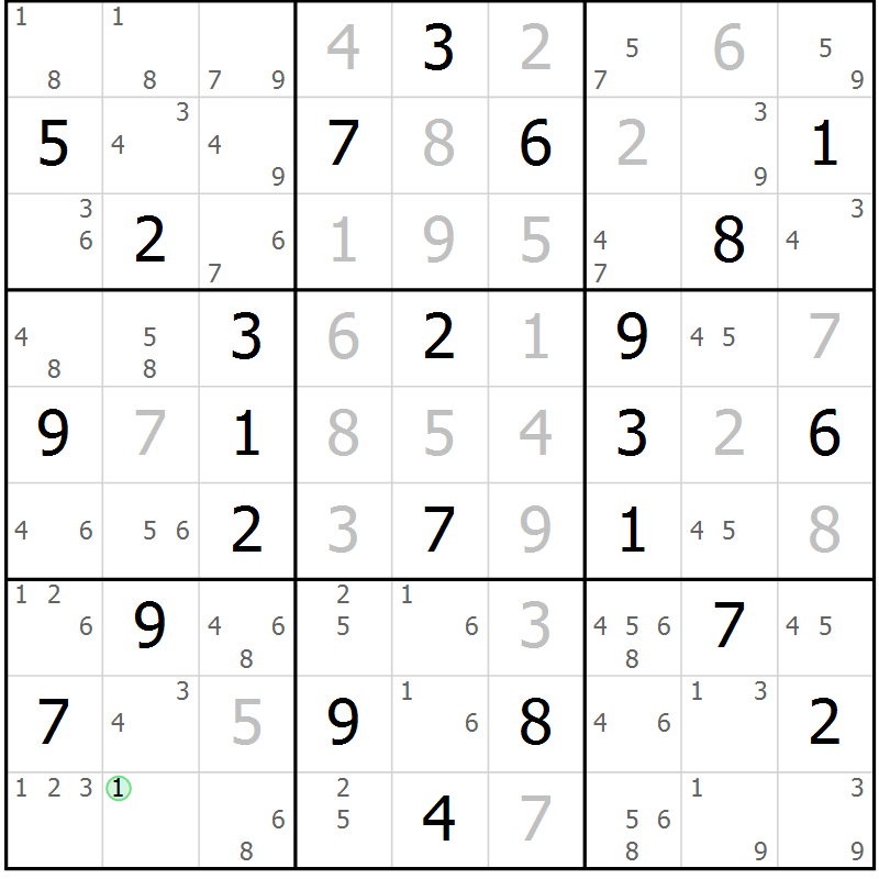 Position des candidats pour la solution de la Gr 42 page 45 du magazine de sudoku Maestro n° 085