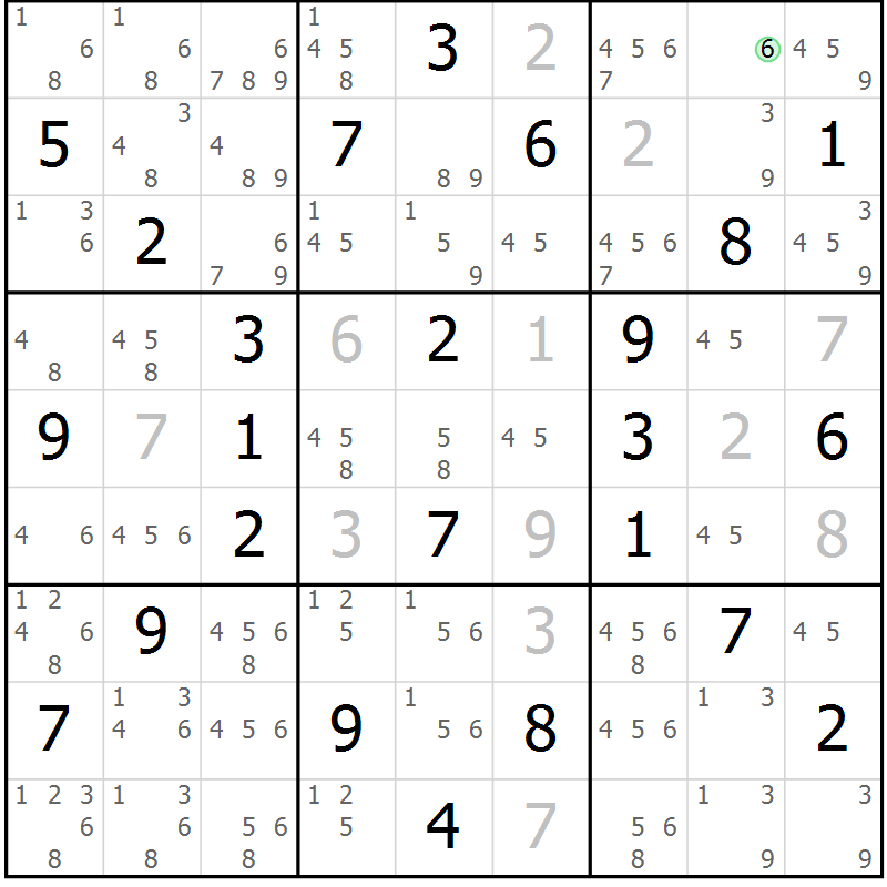 Position des candidats pour la solution de la Gr 42 page 45 du magazine de sudoku Maestro n° 085