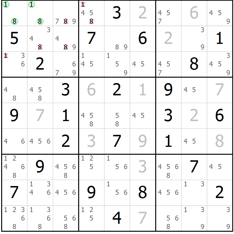 Position des candidats pour la solution de la Gr 42 page 45 du magazine de sudoku Maestro n° 085